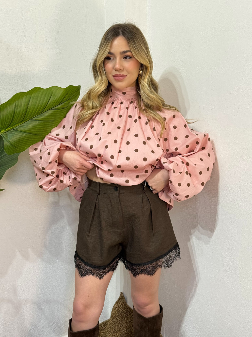 Shorts pointelle pizzo brown