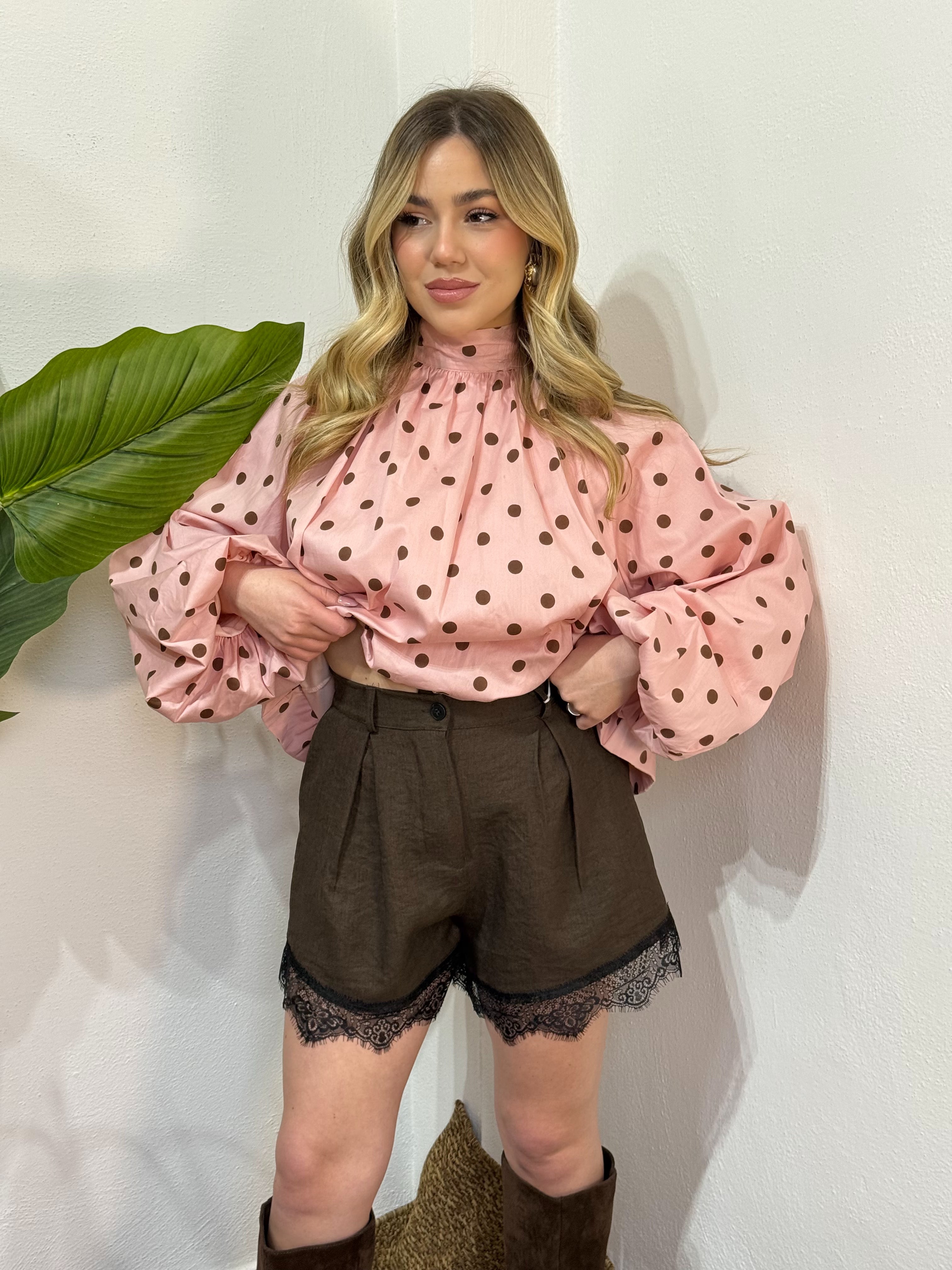 Shorts pointelle pizzo brown