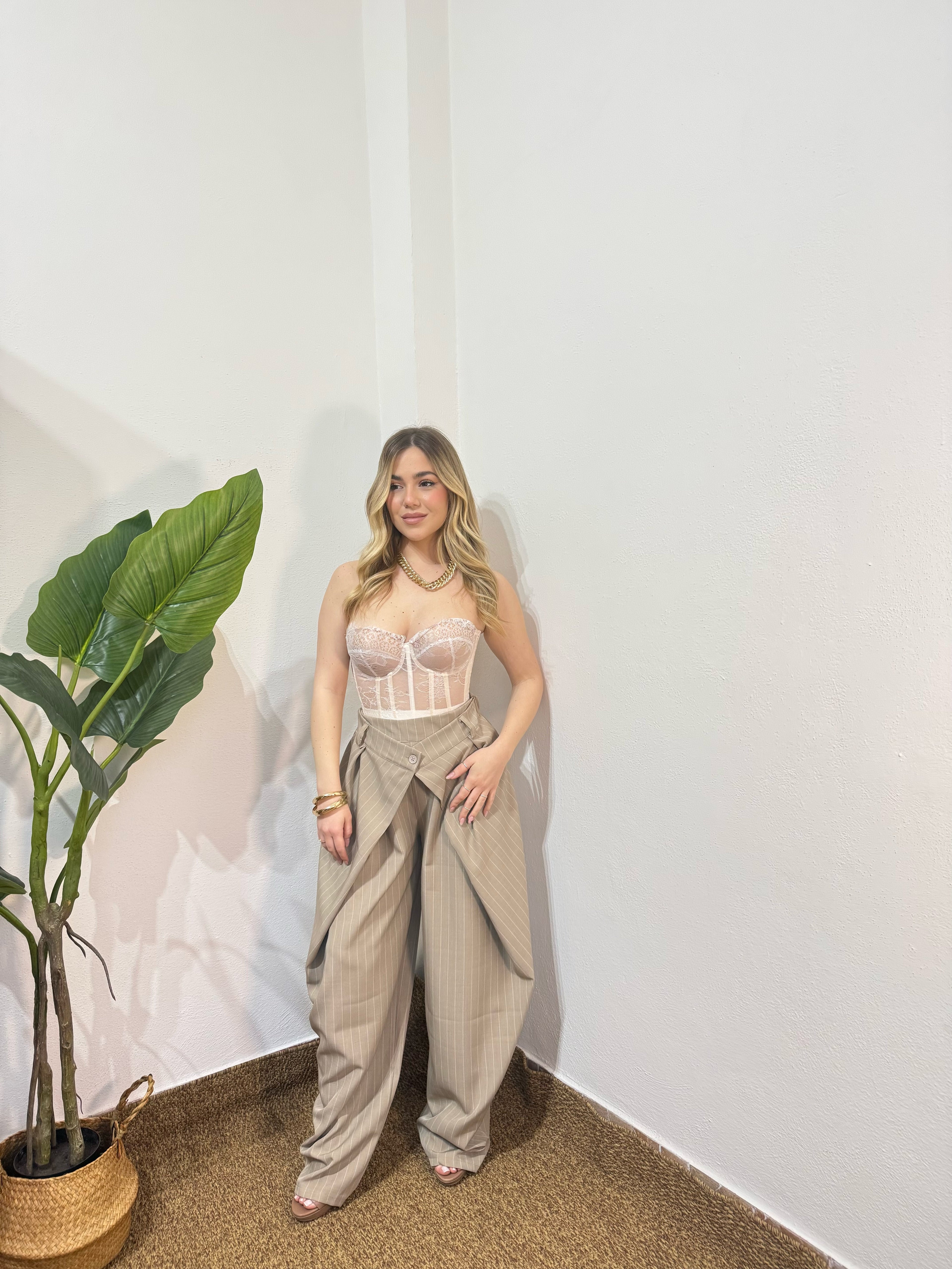 Pantalone Gessato Beige
